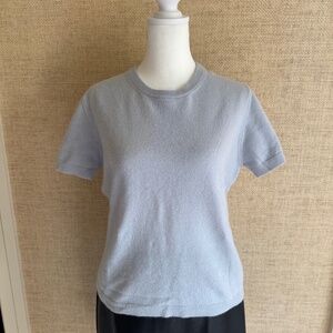 Burberrys Wool Blend Short Sleeve Crewneck Powder Blue Sweater - Sz M